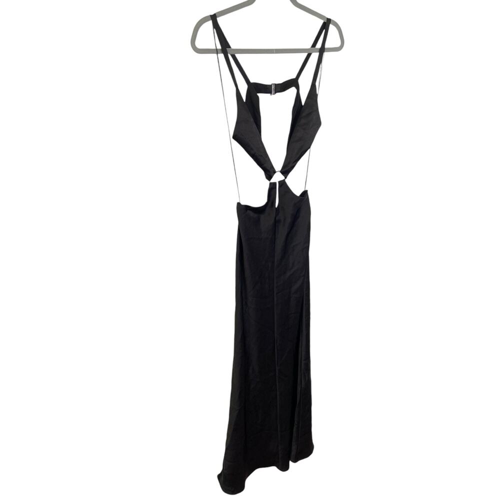 Bec + Bridge Felix V Maxi Dress Satin Cut Out Metallic Ring Detail Black Size 2 - Picture 5 of 14